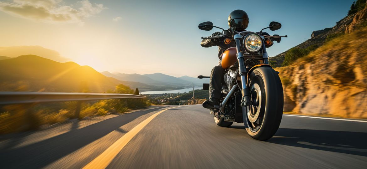 Motorcycle Adventure - Having Fun Riding on an Empty Highway during a Thrilling Motorbike Tour Journey. created with Generative AI